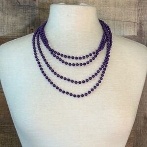 Vintage Style Long Purple Bead Necklace Continuous Layering Strand